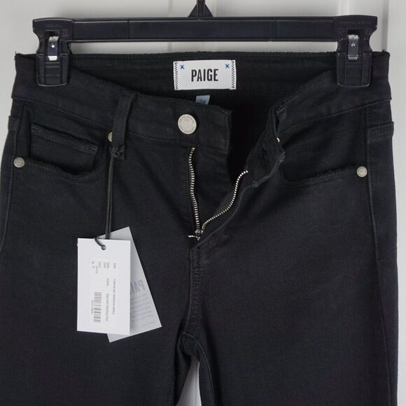 PAIGE Verdugo Ankle Mid Rise Skinny Jeans In Twilight Destructed (Black) Size 24 - Picture 15 of 16